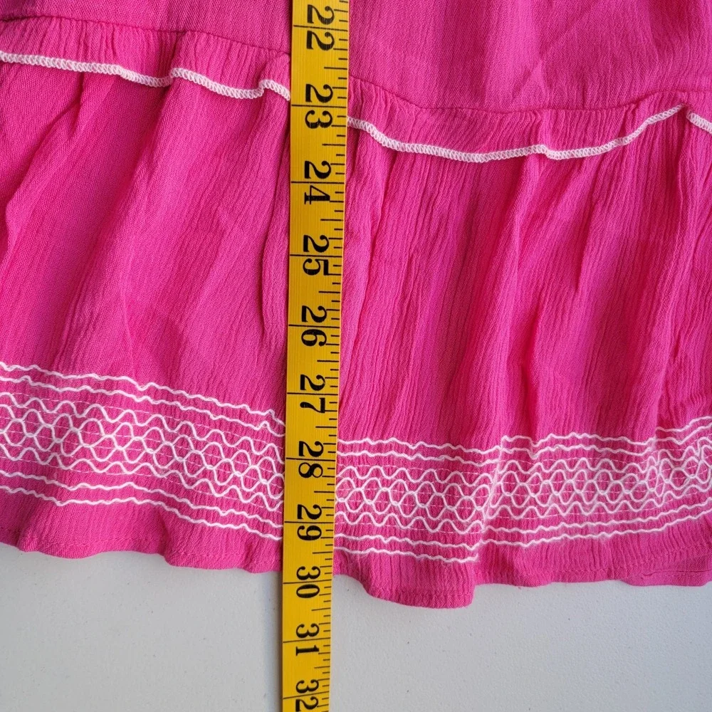 Torrid Babydoll Top Womens 1X Pink Embroidered Ruffle Tiered Smocked Back Gauze - Picture 5 of 5